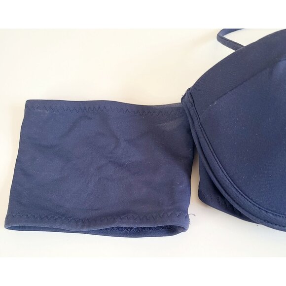 Yandy Navy Blue Bandeau Bikini Top With Halter Strap & Lace-Up Back - Picture 4 of 13